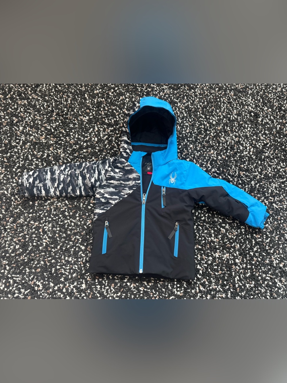 Spyder Mini Ambush Boys Ski Jacket Blue Black Spider Print Size 2T
